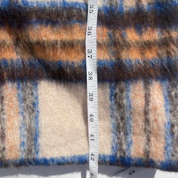 Tailored Cream Plaid Long Coat with Blue & Orange Check - Picture 5 of 8